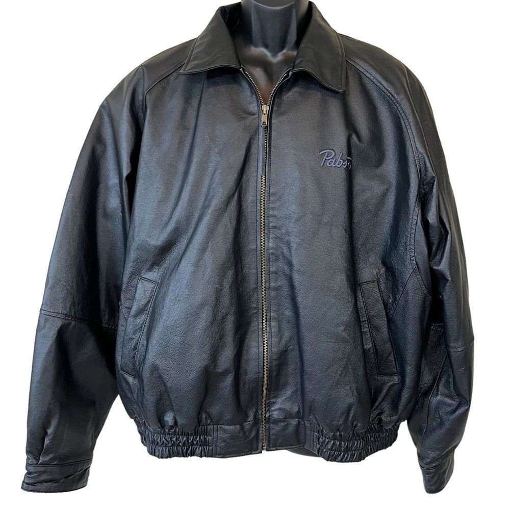 Black Leather Pabst Beer Exclusive Burk’s Bay Napa Bomber Jacket